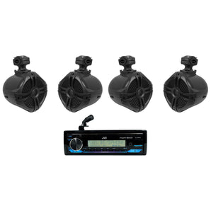 JVC KD-X38MBS Marine Stereo Receiver w/Bluetooth+(4) 6.5" Black Tower Speakers