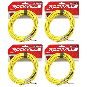 4 Rockville RCGT20Y 20'  1/4" TS to 1/4'' TS Guitar/Instrument Cable