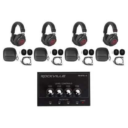 PRO‑M50 SR Headphones 4-Pack + RHPA4 Headphone Amplifier Bundle