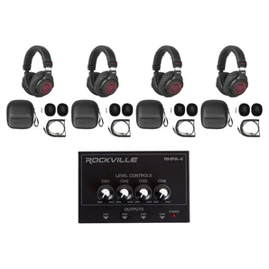 Studio Bundle w/4) Rockville PRO-M50 SR Headphones+4 Channel Headphone Amplifier
