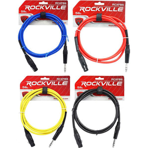 4 Rockville 6' Female Rean XLR to 1/4'' TRS  Cables (4 Colors)
