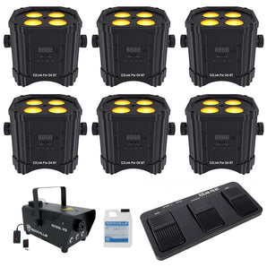 (6) Chauvet DJ Ezlink Par Q4 BT Wireless Bluetooth Wash Lights+Footswitch+Fogger