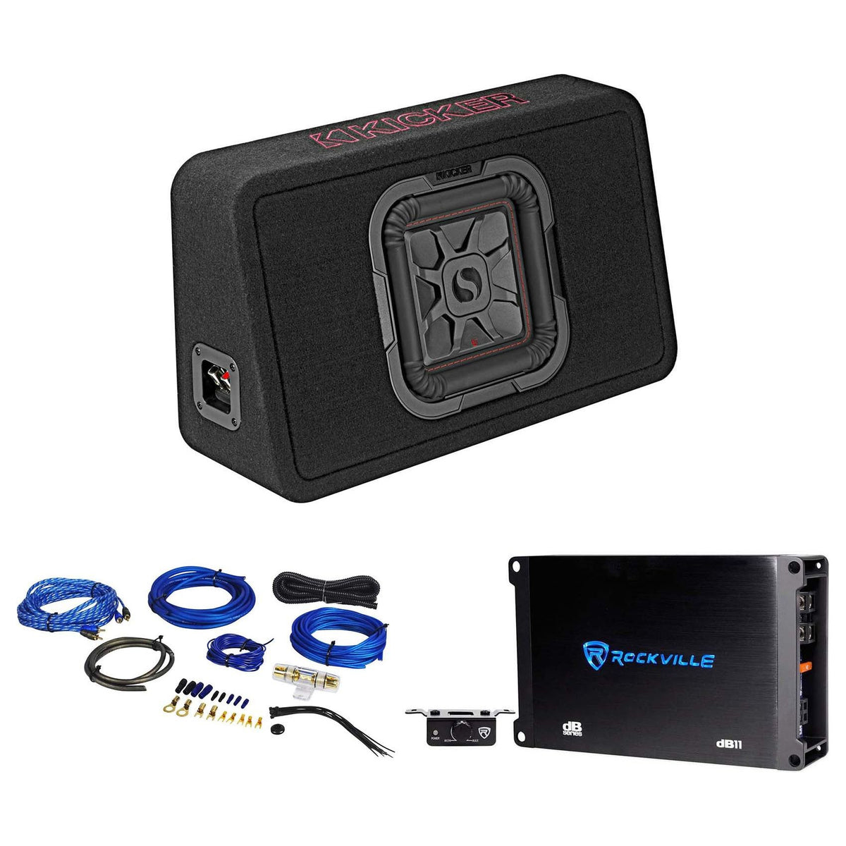 KICKER 46TL7T82 L7T 8" 350w Car Subwoofer Solo-Baric Sub in Slim Box+Amp+Wires