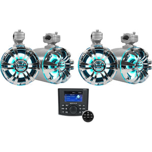 Rockville RGHR45 4 Zone Marine Receiver w/Bluetooth+(4) 6.5" LED Tower Speakers