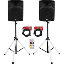 (2) RPG10 10" Powered Active 600W DJ PA Speakers + LED Stands + Cables