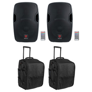 (2) Rockville BPA12 12" Powered Bluetooth 600w DJ PA Speakers +(2) Rolling Bags