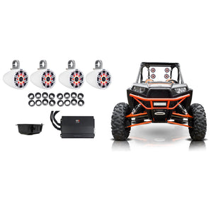 4 KICKER 6.5" LED Tower Speakers+Amp+Bluetooth Control for Polaris RZR/ATV/UTV