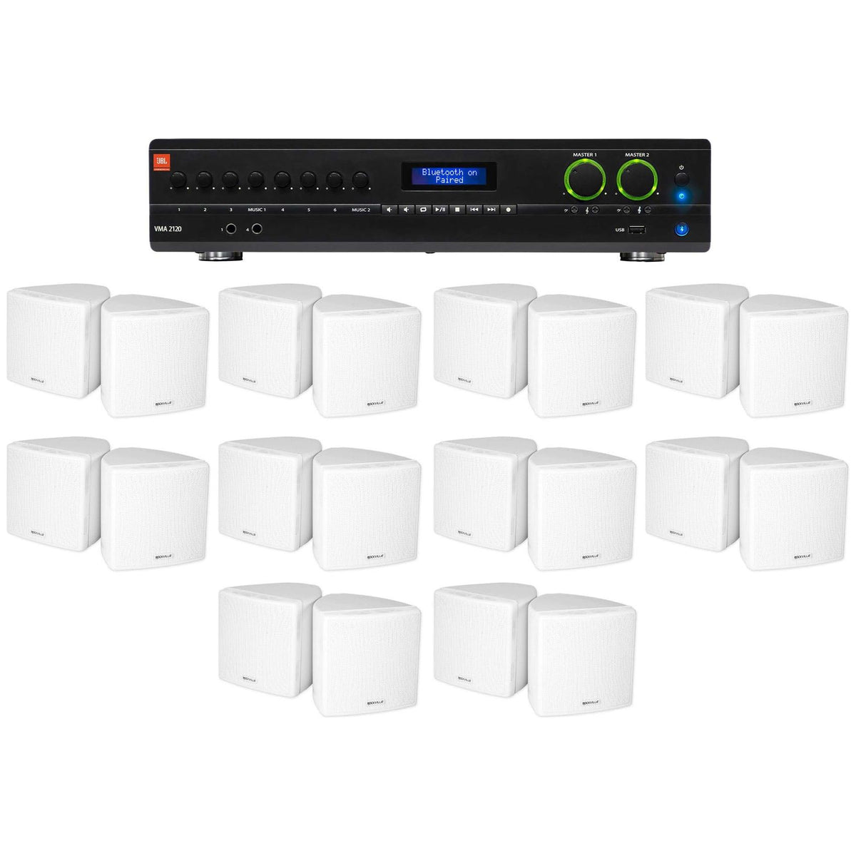 VMA2120 Amplifier + 20 3.5" White Cube Speakers