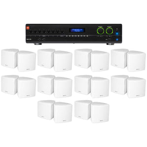 JBL 2-Channel Amplifier+(20) 3.5" White Cube Speakers for Restaurant/Bar/Cafe