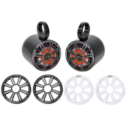 Pair KICKER 45KM654L 6.5" 390w Black Marine Wakeboard Tower LED Boat Speakers