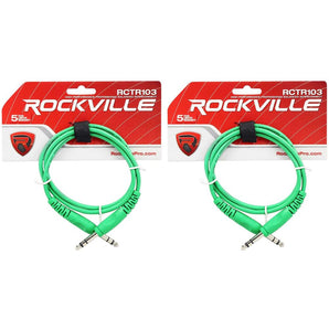 2 Rockville RCTR103G Green 3' 1/4'' TRS to 1/4'' TRS Cable 100% Copper