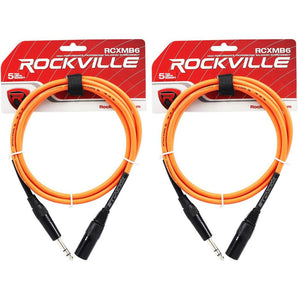 2 Rockville RCXMB6-O Orange 6' Male REAN XLR to 1/4'' TRS Balanced Cables