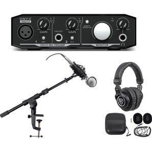 Mackie Podcast Podcasting Recording Bundle w/Interface+Mic+Headphones+Stand