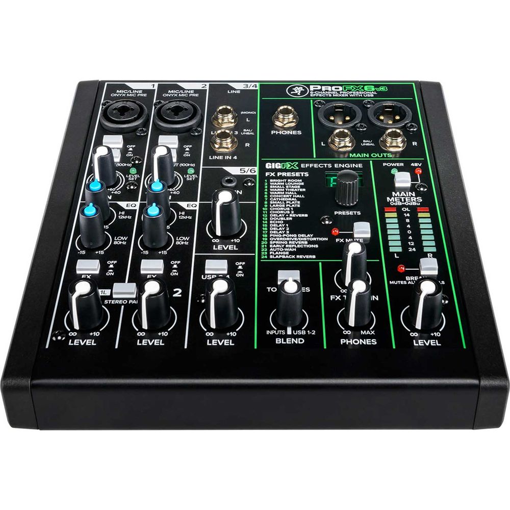 ProFX6v3 6-Channel Pro Effects Mixer w/USB + XLR + 1/4" Cables