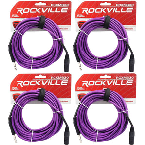 4 Rockville RCXMB30-P Purple 30' Male REAN XLR to 1/4'' TRS Balanced Cables