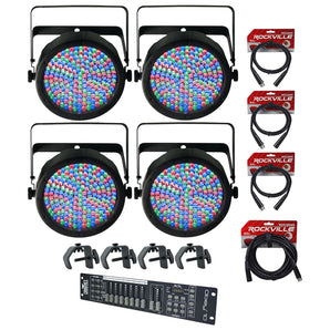 4 CHAUVET SLIMPAR64 Slim Par Can Lights+Obey10 Controller+4 DMX Cables+4 Clamps