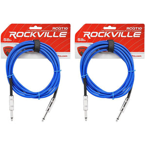 2 Rockville RCGT10BL 10'  1/4" TS to 1/4'' TS Guitar/Instrument Cable