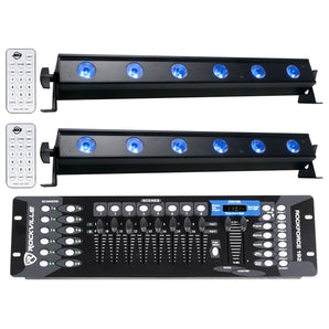 (2) American DJ ADJ UB 6H 22.5" RGBAW+UV LED DMX Wash Light Bars+Controller