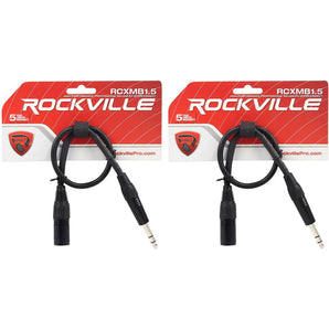 2 Rockville RCXMB1.5B Black 1.5' Male REAN XLR to 1/4'' TRS Balanced Cables