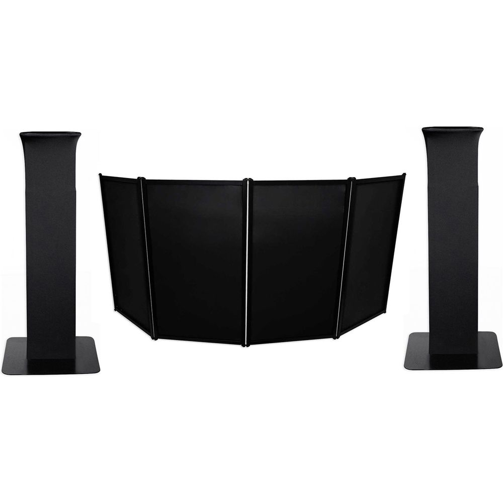 (2) RTP82B 8 ft Adjustable Totem Style DJ Speaker Stands+Facade Booth