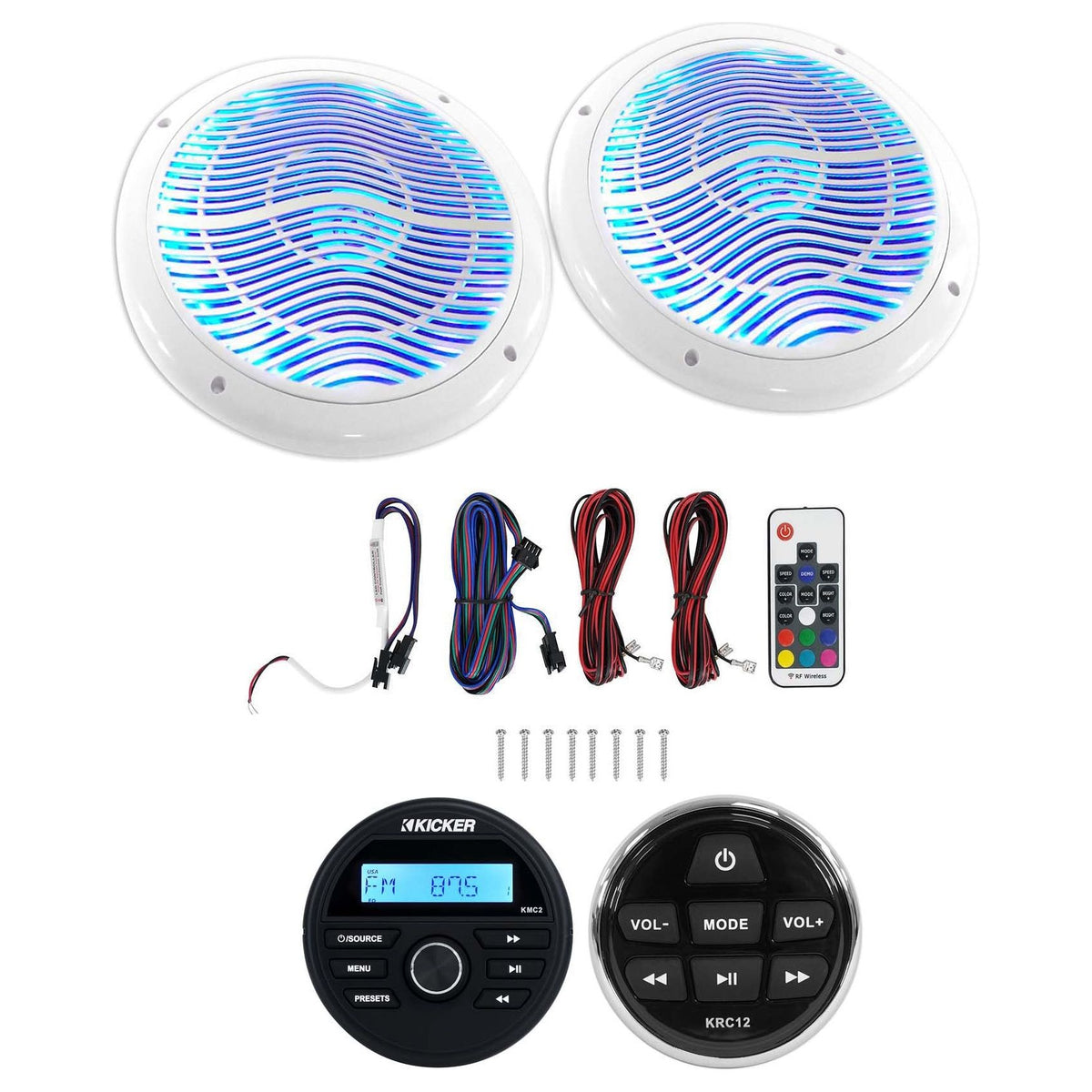 KMC2 Digital Media Receiver w/Bluetooth+Remote+(2) 6.5" White LED Speakers