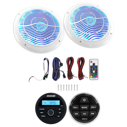 KMC2 Digital Media Receiver w/Bluetooth+Remote+(2) 6.5" White LED Speakers