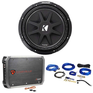 KICKER 43C124 Comp 12" 300 Watt SVC 4-Ohm Car Subwoofer Sub+Amplifier+Amp Kit