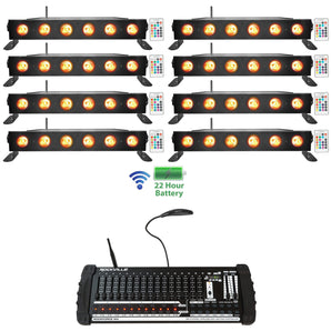 (8) Rockville BEST STRIP 60 Battery Light Bars+384 Ch. Wireless DMX Controller