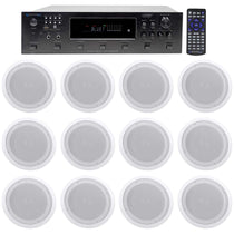 H12X500UBT 6-Zone Receiver + (12) White 8 In Ceiling Speakers For Restaurant/Bar
