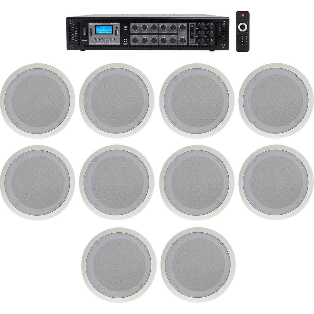 CC80T White 10-Pack + RCS180-6 6-Zone 180W Amp Bundle