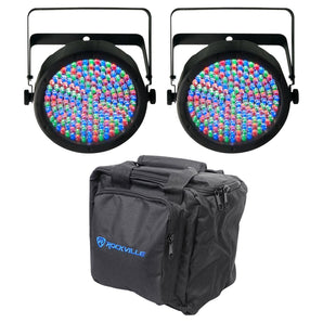 (2) Chauvet SlimPAR 64 SlimPAR64 Compact DMX LED Wash Lights + Carry Case