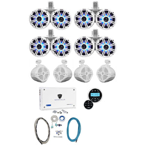 4) KICKER 45KMTDC65W Dual 6.5"+(4) 8" Marine Wakeboard Speakers+Receiver+Amp+Kit