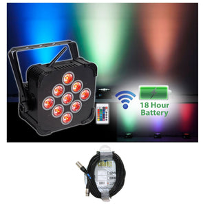 Rockville RGBWA+UV Battery Powered Wireless Wash Par DJ Up Light+Chauvet Cable