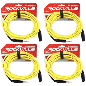 4 Rockville RCXMB20-Y Yellow 20' Male REAN XLR to 1/4'' TRS Balanced Cables