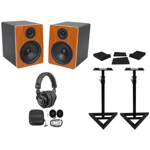 Pair Rockville APM6C 6.5" 350W Powered Studio Monitors+Stands+Pads+Headphones