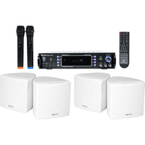 Hybrid Home Theater Karaoke Receiver+Mics+(4) 3.5" White Cube Speakers