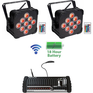 (2) Rockville BEST PAR 60 Battery Wash Lights Wireless DMX+384 Ch. Controller