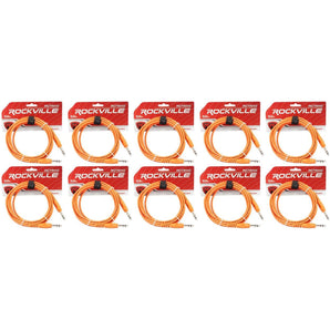 10 Rockville RCTR110O Orange 10' 1/4'' TRS to 1/4'' TRS Cable 100% Copper