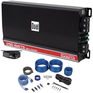 Dual DA801D 1750 Watt Mono Digital Compact Class D Car Audio Amplifier+Amp Kit