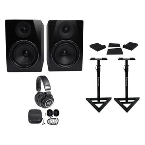 Pair Rockville APM6B 6.5" 350W Powered Studio Monitors+Stands+Pads+Headphones