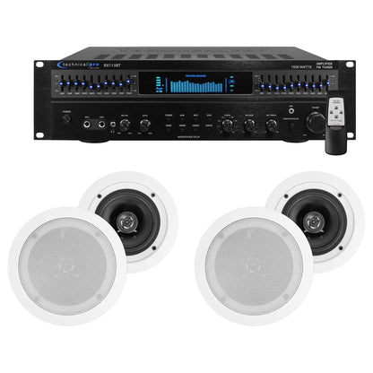 Home Theater Amplifier Receiver + (4) 5.25" White Ceiling Speakers