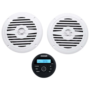 KICKER KMC2 Gauge Hole Digital Media Bluetooth Receiver+(2) 5.25" White Speakers