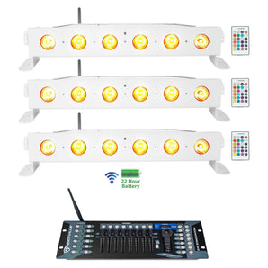 3) Rockville BEST STRIP 60 White Rechargeable Light Bars+Wireless DMX Controller