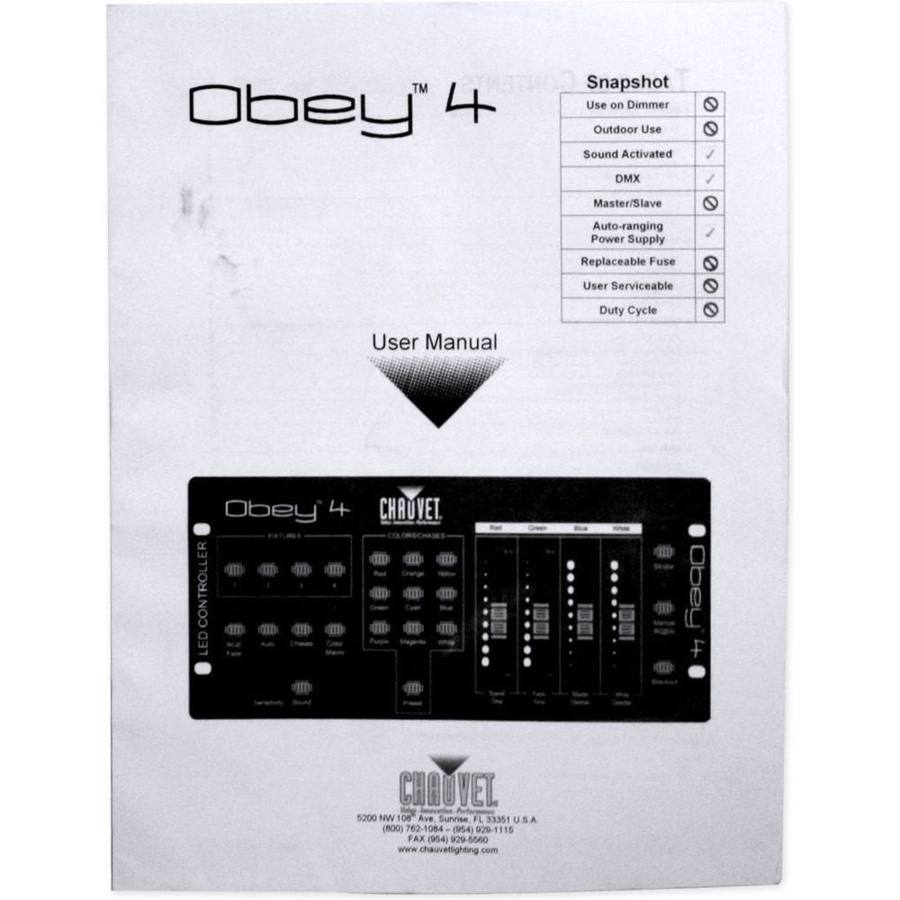 Chauvet Obey 4 Compact DMX-512 LED Wash Light Controller w/3 or 4 Channel Mode