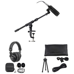 Audio Technica AT2020USB+ Podcast Podcasting Microphone+Headphones+2 Stands