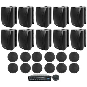 (10) 6.5" Black Wall+(12) 6" Ceiling Speakers+4-Zone Matrix Amp+Wifi Receiver