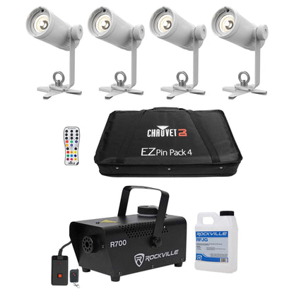 Ezpin Pack 4 Pin Spot Fixtures + IRC-6 Remote + Case + R700 Fog Machine