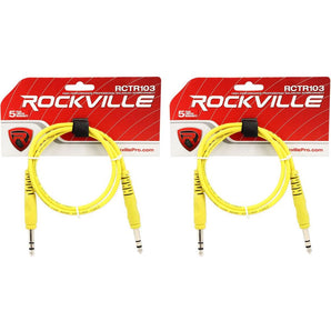 2 Rockville RCTR103Y Yellow 3' 1/4'' TRS to 1/4'' TRS Cable 100% Copper