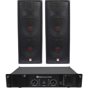 2) Rockville RSG12.28 Dual 12” 2000W PA Speakers+Rockville RPA9 DJ Amplifier Amp