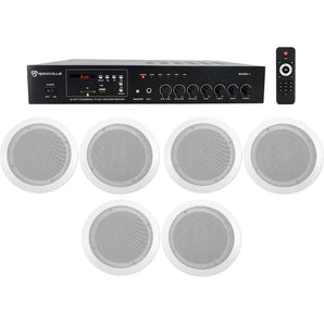 1-Zone Home Audio Receiver+(6) White Ceiling Speakers For Bedroom/Living Room